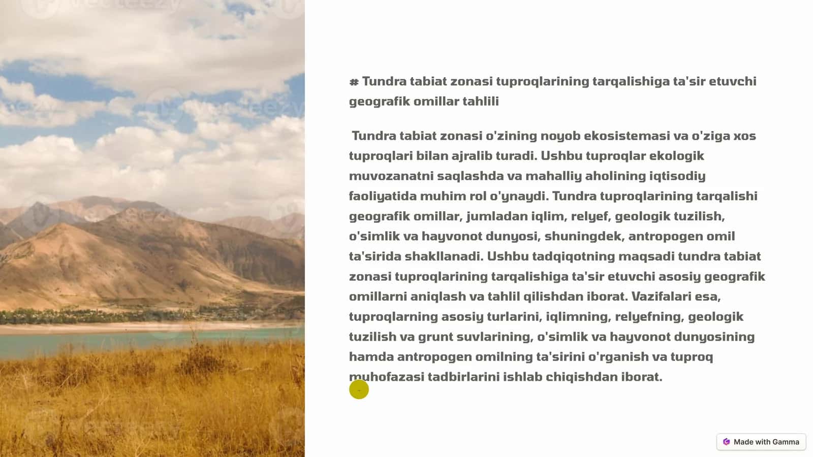 Tundra tabiat zonasi tuproqlarining tarqalishiga ta'sir etuvchi geografik omillar tahlili 1