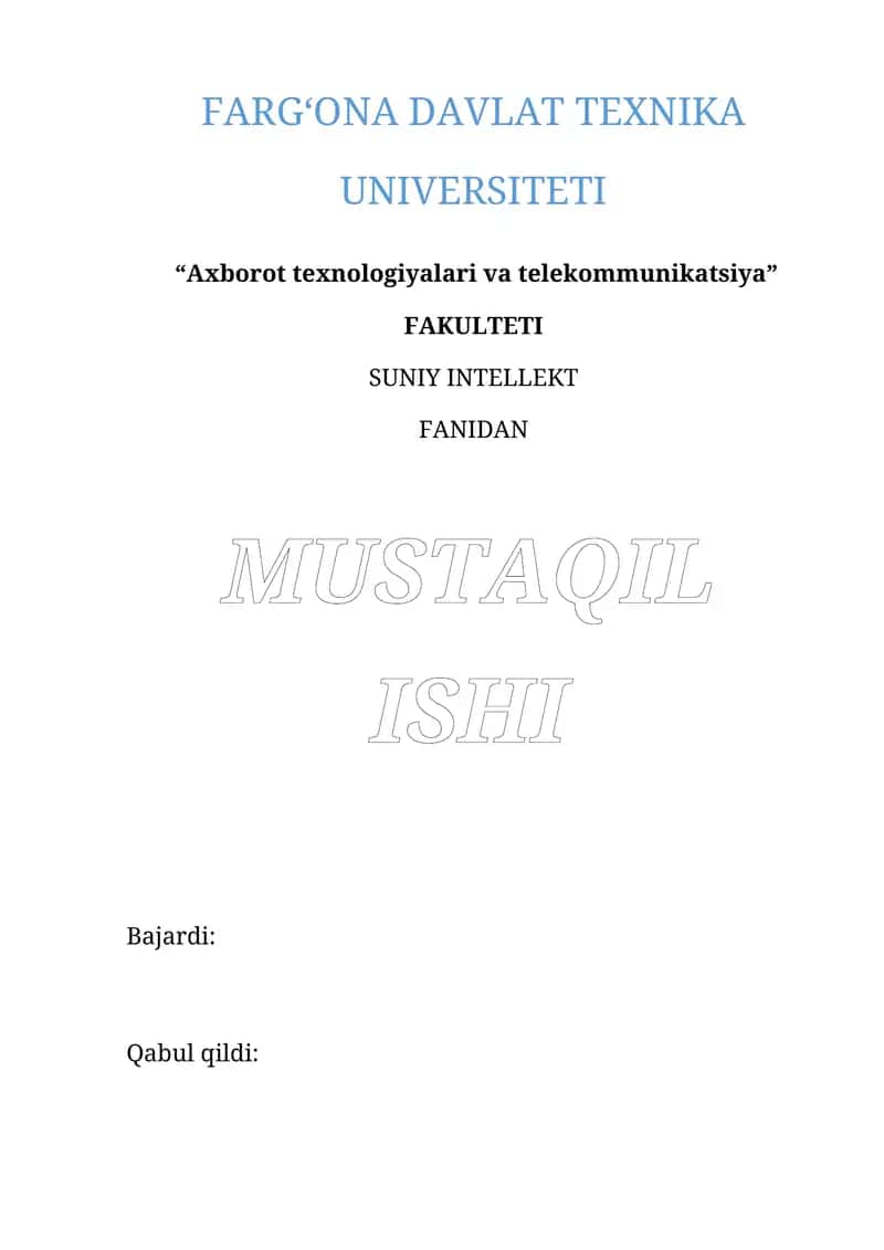 Sun’iy intellekt dasturiy vositalari asosida rentgen uskunalaridan olingan tasvirlardan mahsulotlarni tanib olish dasturini ishlab chiqish 1