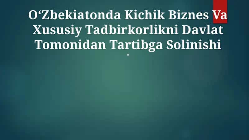 OʻZbekiatonda Kichik Biznes Va Xususiy Tadbirkorlikni Davlat Tomonidan Tartibga Solinishi 1