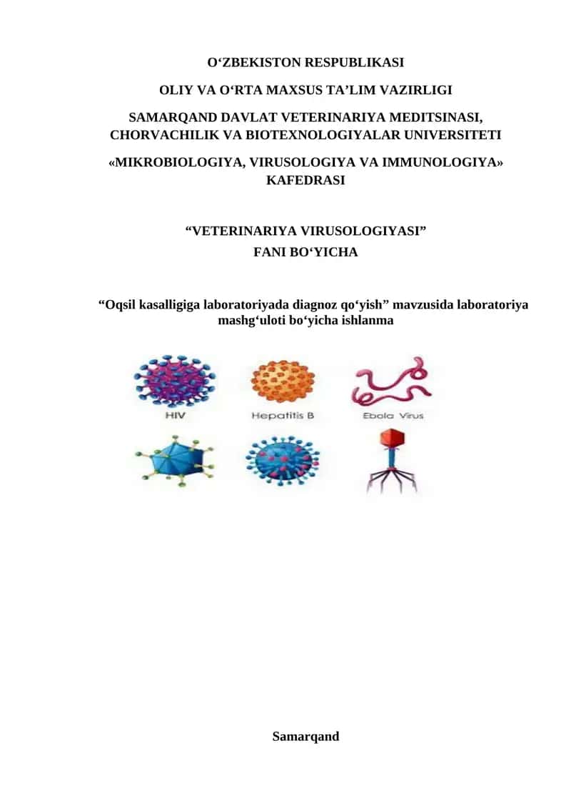 "Oqsil kasalligiga laboratoriyada diagnoz qo‘yish" ishlanma 1