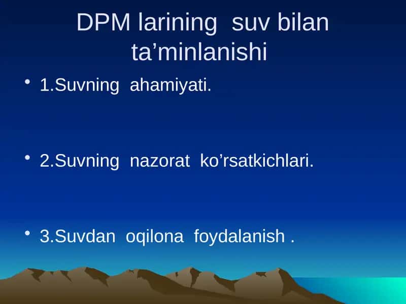 DPMlar suv bilan taminlanishi 1