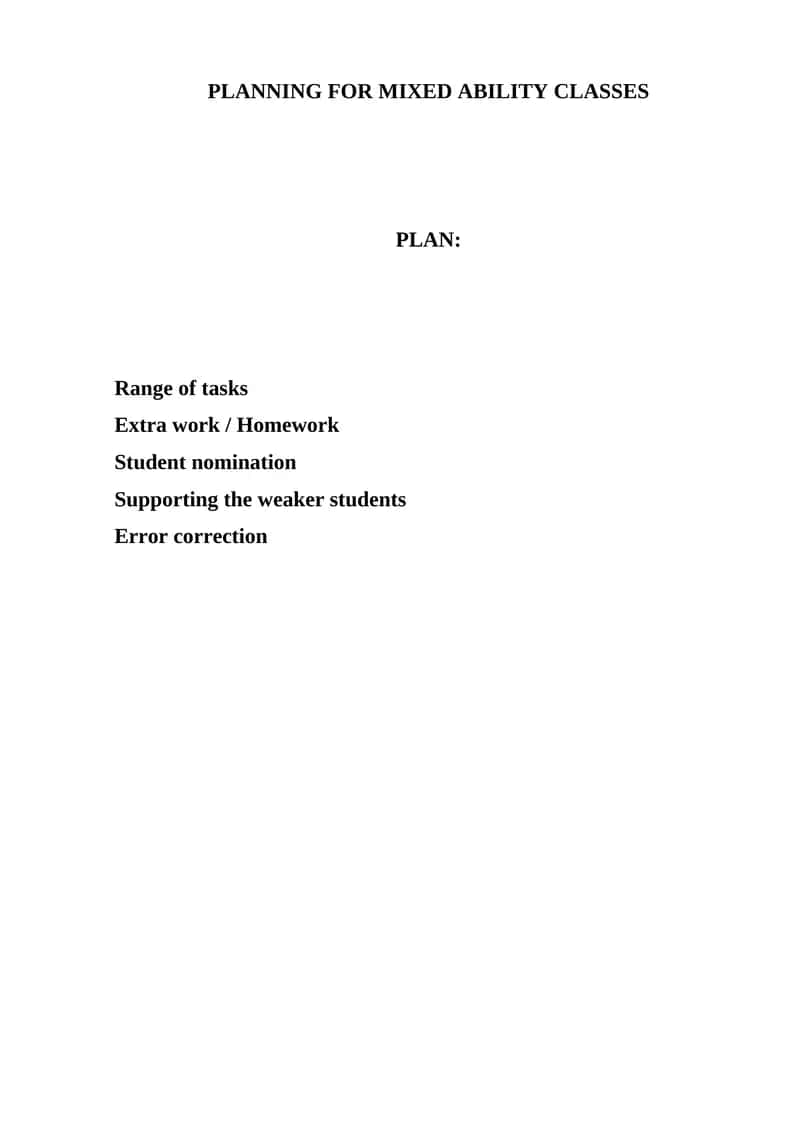 Planning for Mixed Ability Classes 1