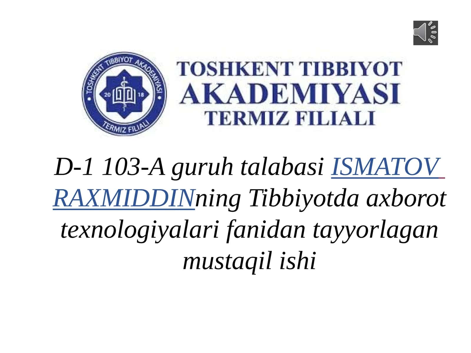 Tibbiyotda axborot texnologiyalari fanidan tayyorlagan mustaqil ishi 1