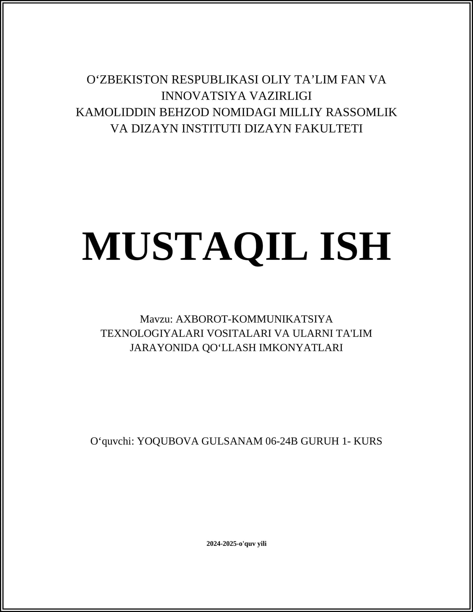 AXBOROT-KOMMUNIKATSIYA TEXNOLOGIYALARI VOSITALARI VA ULARNI TA'LIM JARAYONIDA QOʻLLASH IMKONYATLARI 1