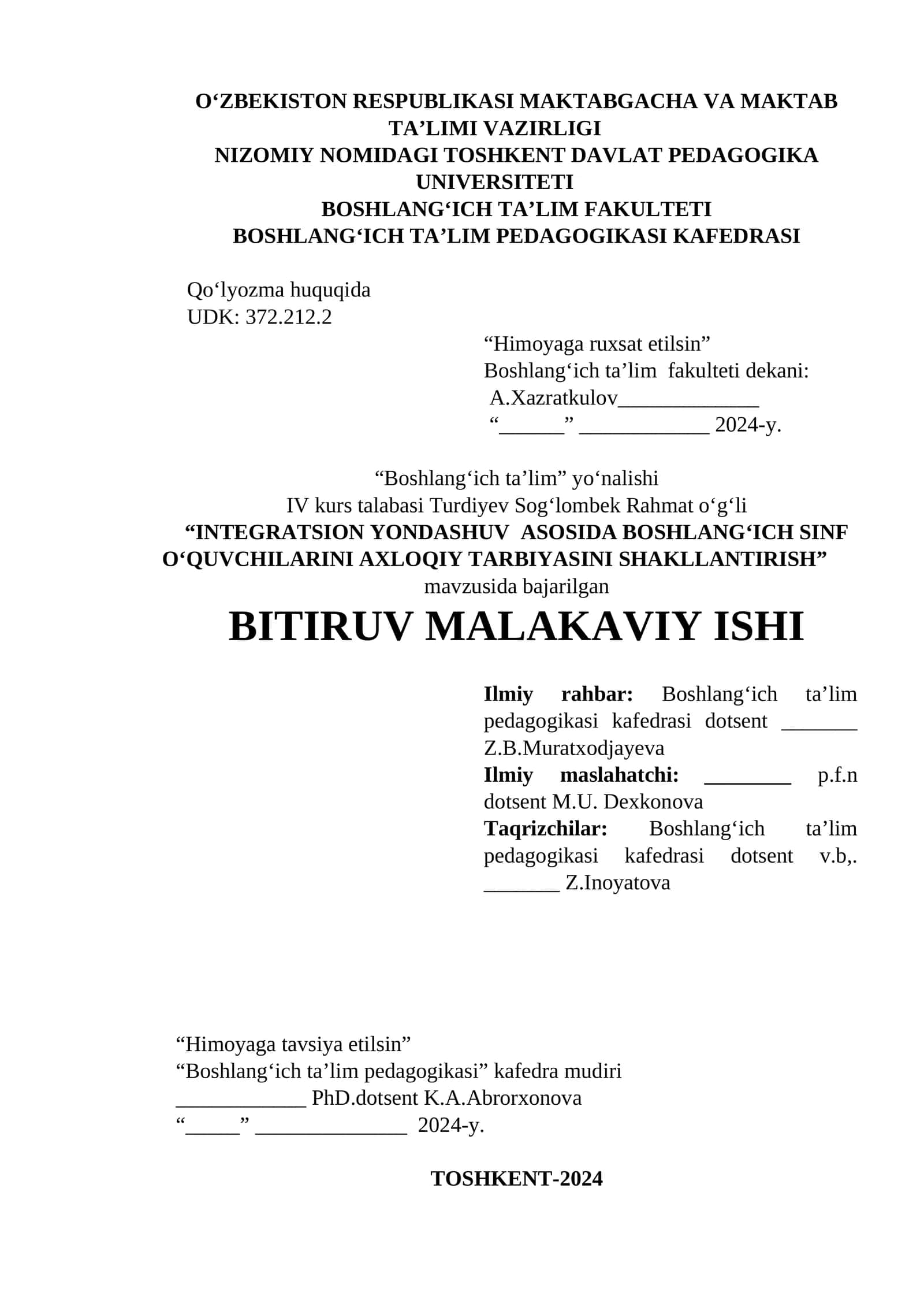 INTEGRATSION YONDASHUV ASOSIDA BOSHLANG‘ICH SINF O‘QUVCHILARINI AXLOQIY TARBIYASINI SHAKLLANTIRISH 1