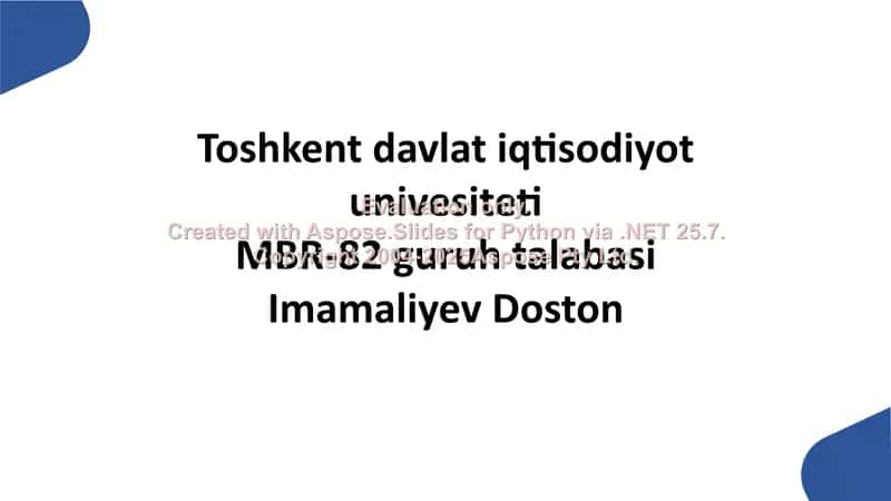Toshkent davlat iqtisodiyot universiteti MBR-82 guruh talabasi Imamaliyev Doston 1
