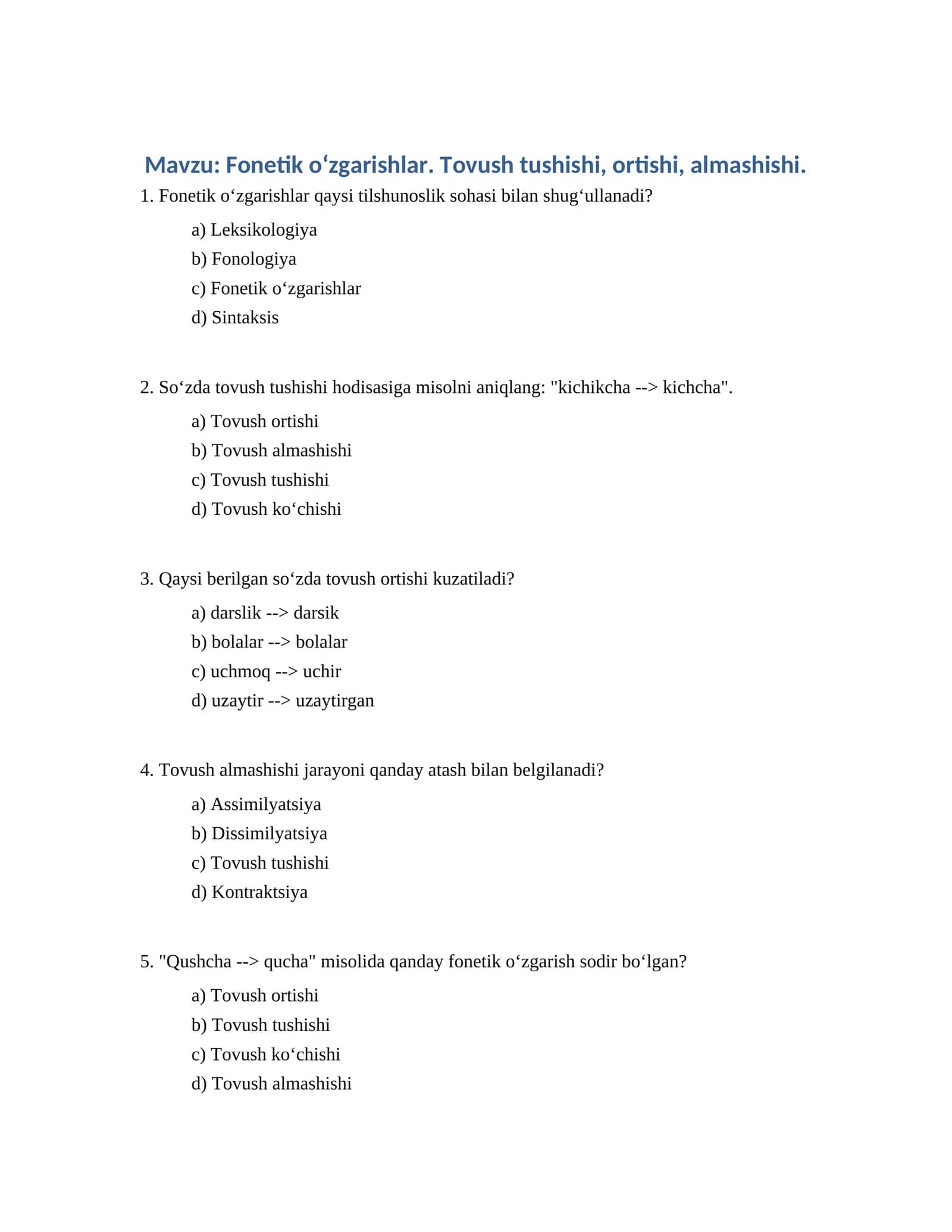 Fonetik oʻzgarishlar 1
