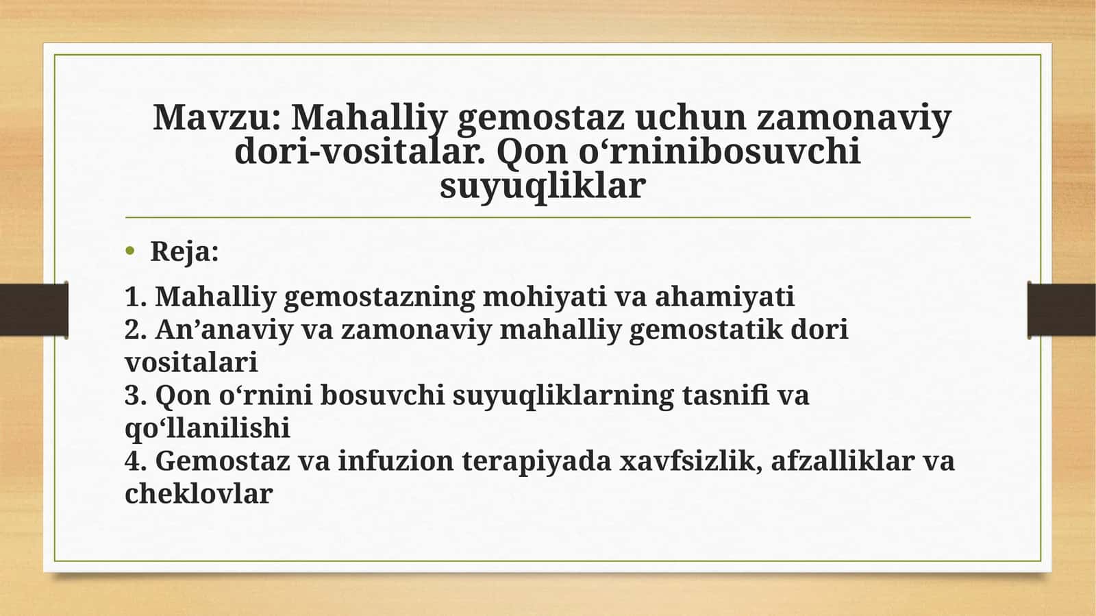 Mahalliy gemostaz uchun zamonaviy dori-vositalar. Qon o‘rninibosuvchi suyuqliklar 1