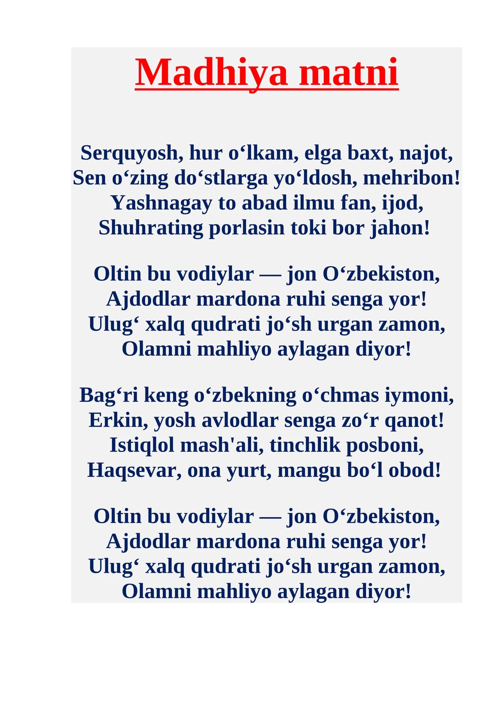 Madhiya matni 1