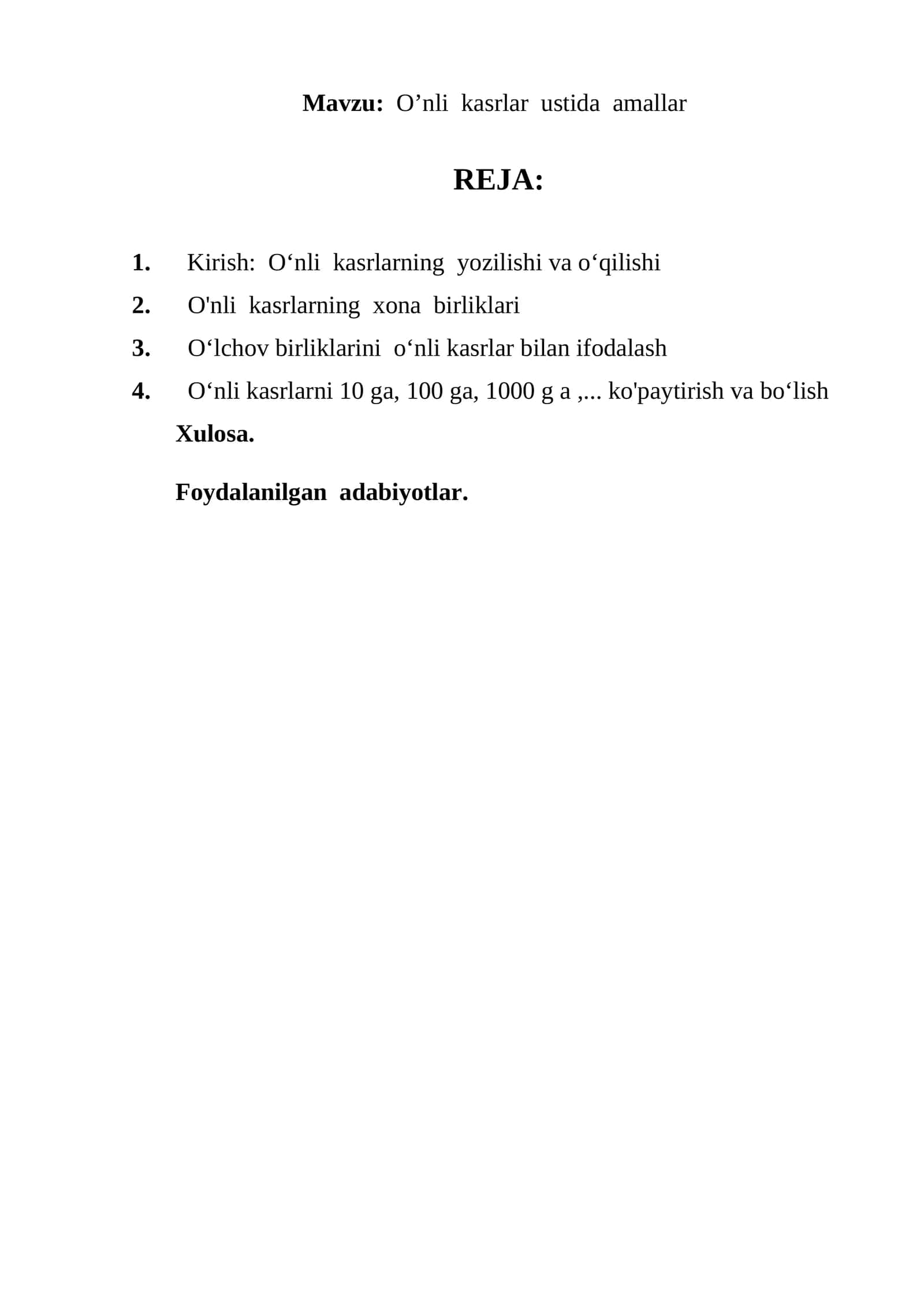 O’nli kasrlar ustida amallar 1
