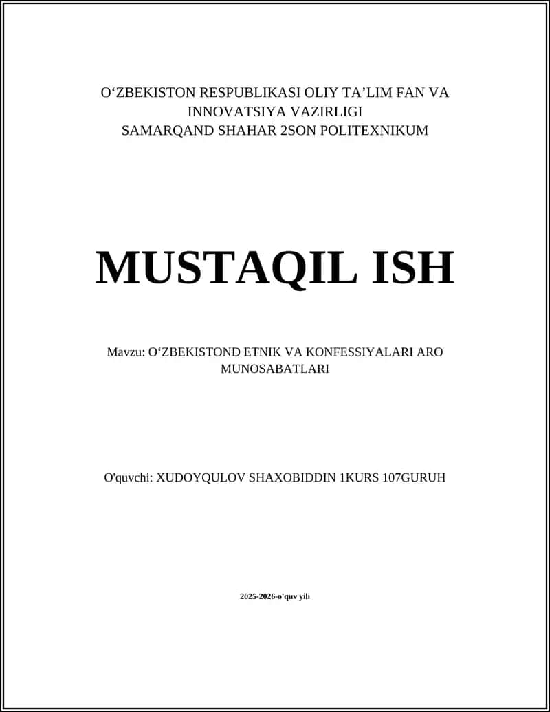 OʻZBEKISTOND ETNIK VA KONFESSIYALARI ARO MUNOSABATLARI 1