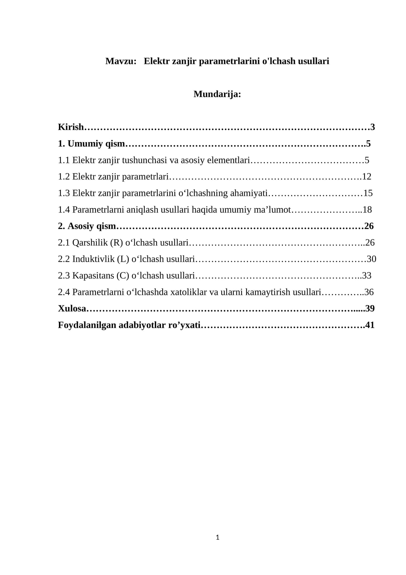 Elektr zanjir parametrlarini o'lchash usullari 1