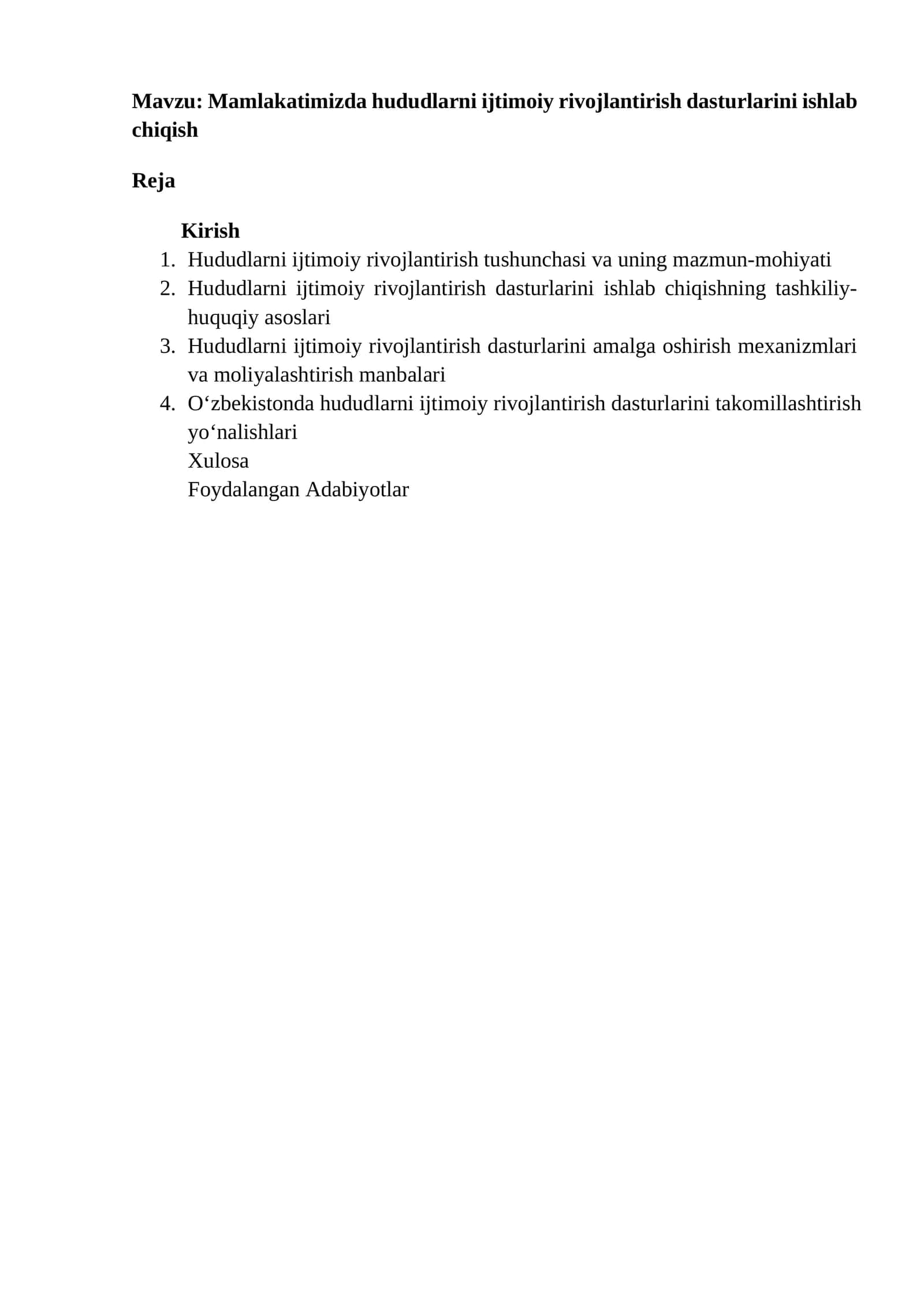 Mamlakatimizda hududlarni ijtimoiy rivojlantirish dasturlarini ishlab chiqish 1