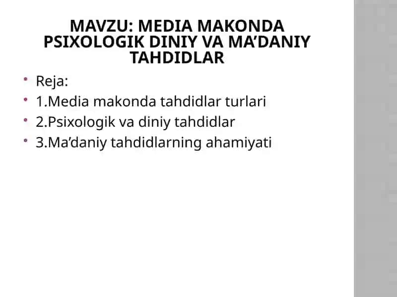 media makonda psixologik diniy va ma’daniy tahdidlar 1