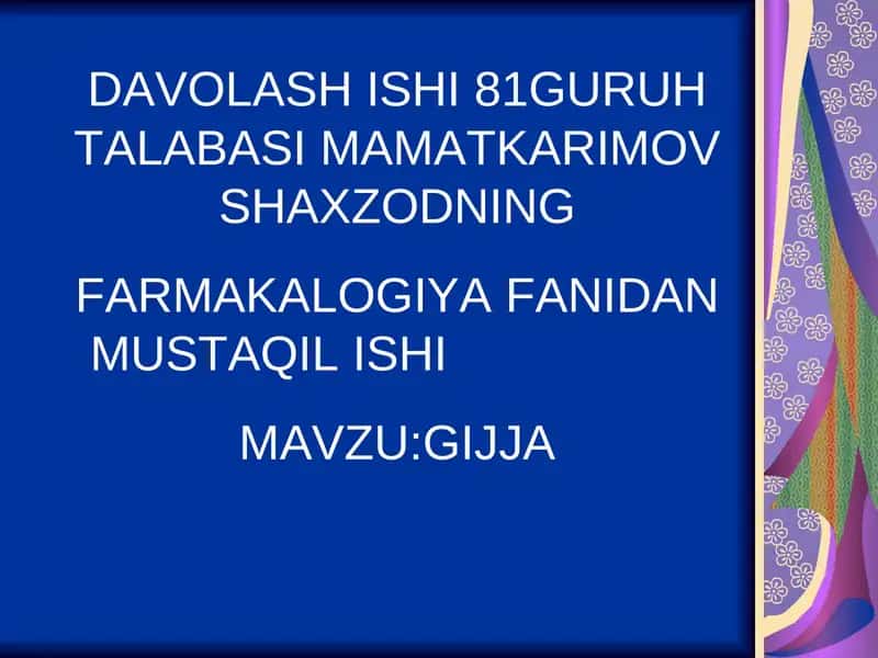 DAVOLASH ISHI 81GURUH TALABASI MAMATKARIMOV SHAXZODNING FARMAKALOGIYA FANIDAN MUSTAQIL ISHI 1