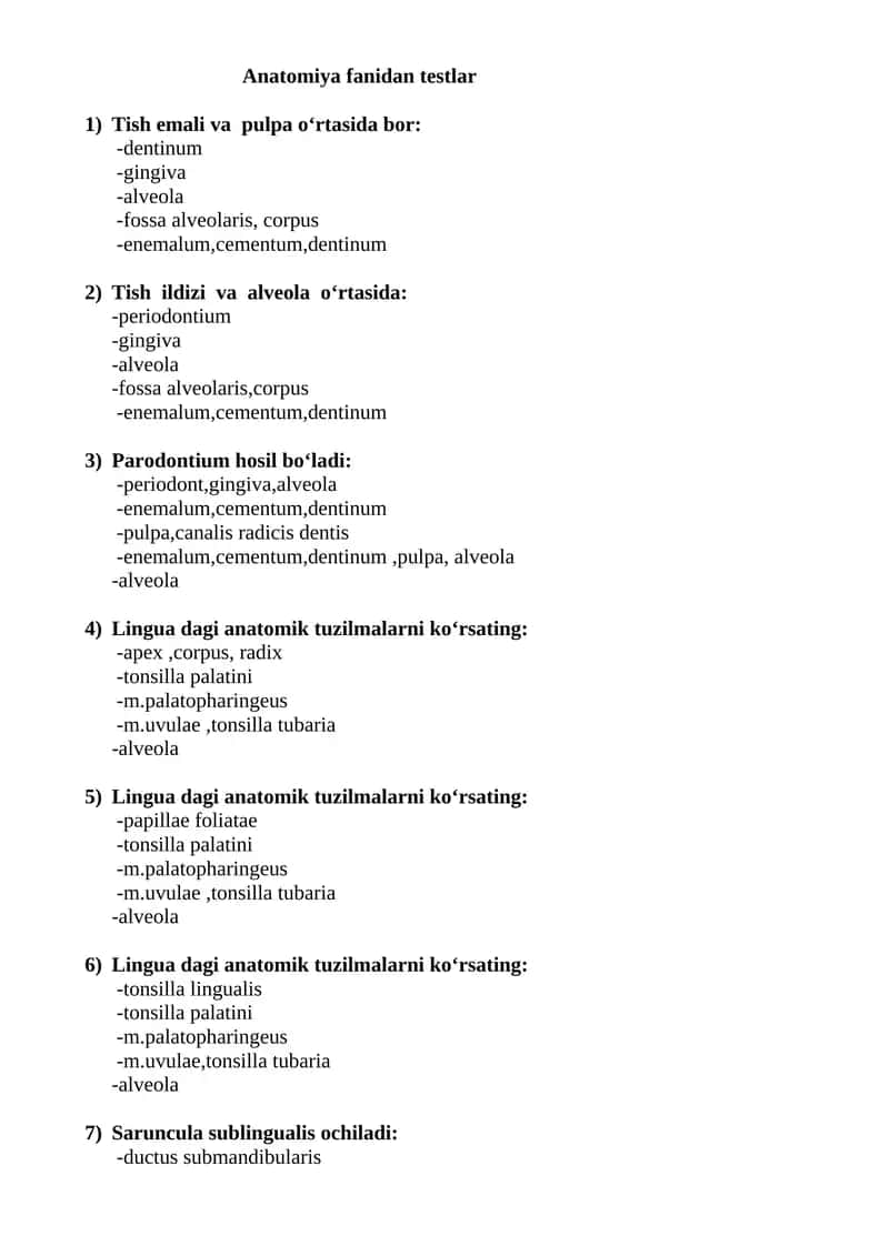 Anatomiya fanidan testlar 1