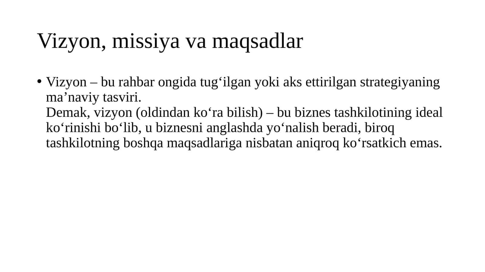 Vizyon, missiya va maqsadlar 1