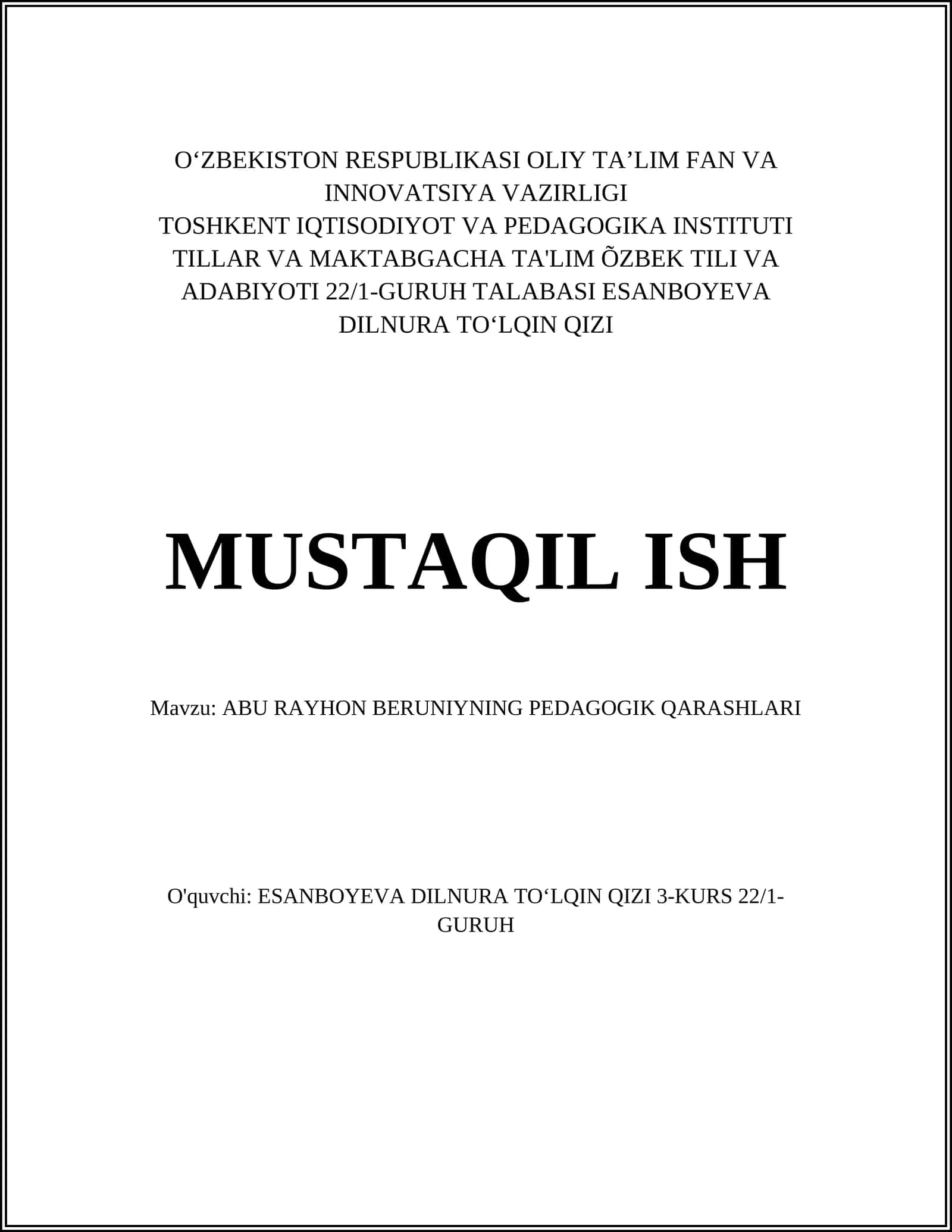 ABU RAYHON BERUNIYNING PEDAGOGIK QARASHLARI 1