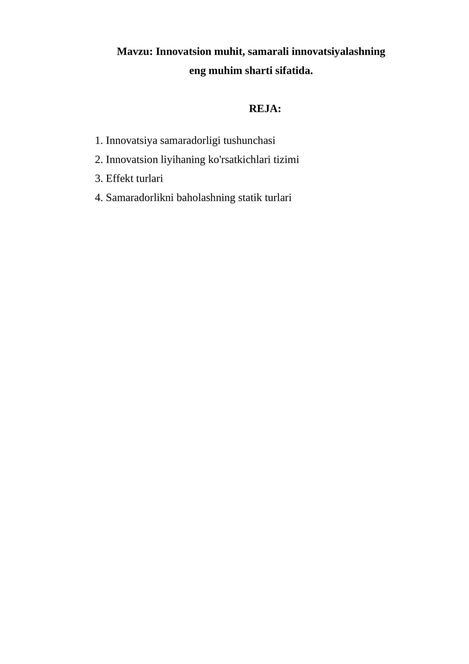 Innovatsiya samaradorligi tushunchasi 1