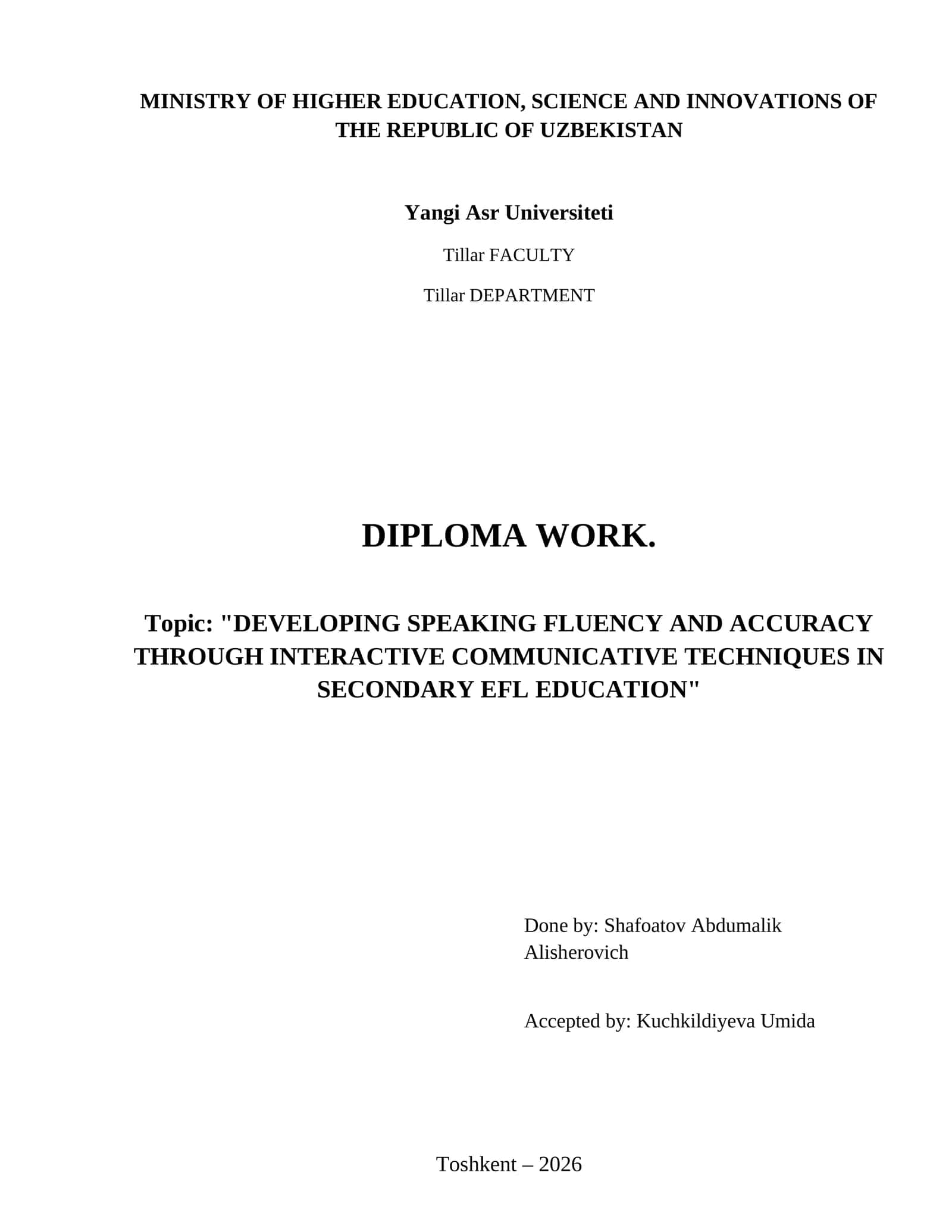 Developing speaking fluency and accuracy through interactive communicative techniques in secondary EFL education 1