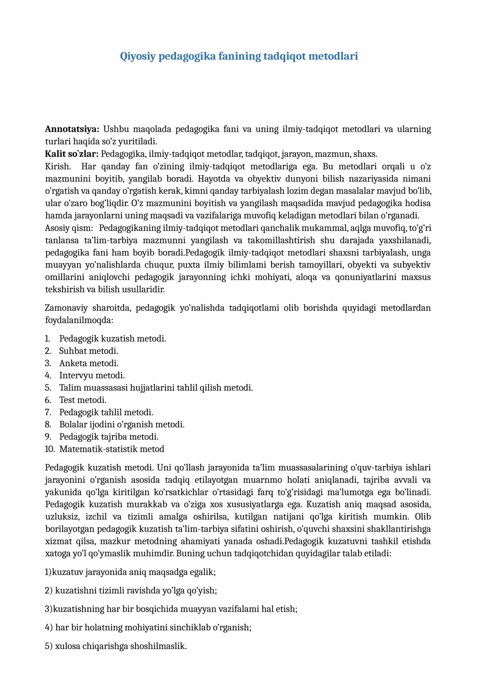 Qiyosiy pedagogika fanining tadqiqot metodlari 1