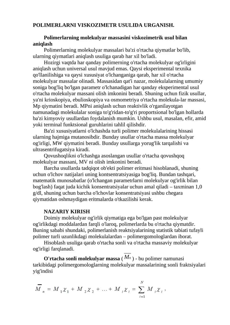 POLIMERLARNI VISKOZIMETR USULIDA URGANISH. 1