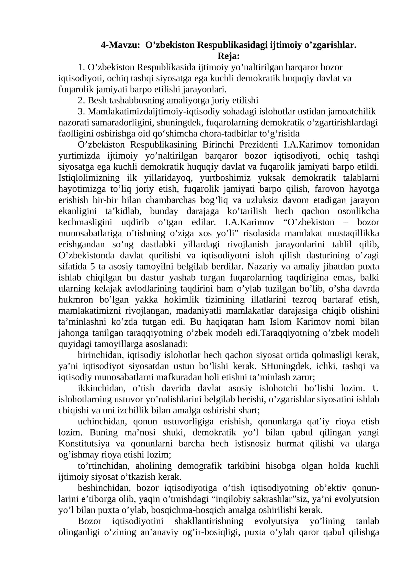 O’zbekiston Respublikasidagi ijtimoiy o’zgarishlar 1