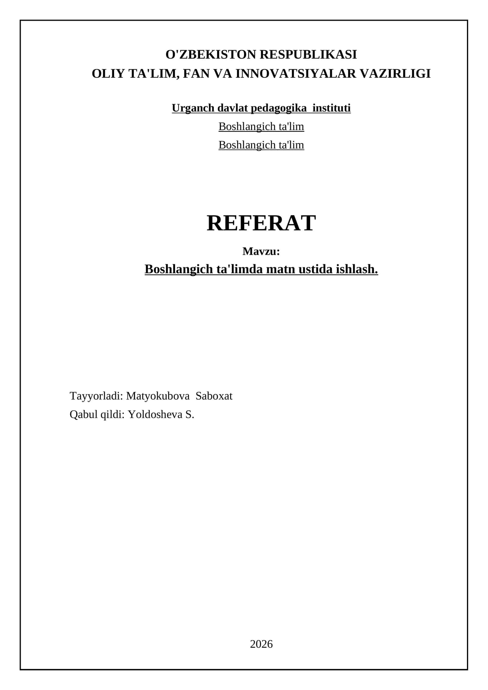Boshlangich ta'limda matn ustida ishlash 1