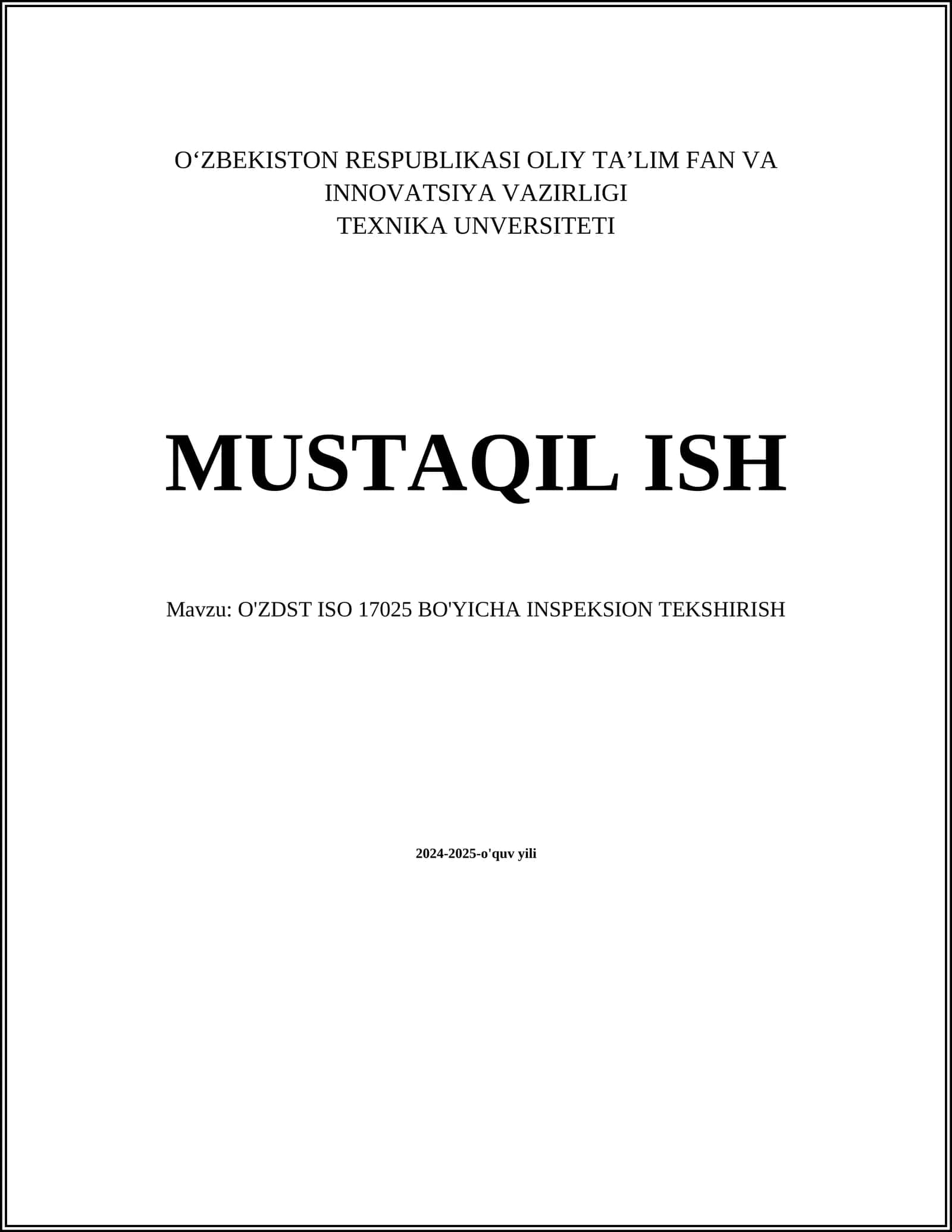 O'ZDST ISO 17025 BO'YICHA INSPEKSION TEKSHIRISH 1