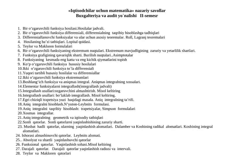 Iqtisodchilar uchun matematika 1