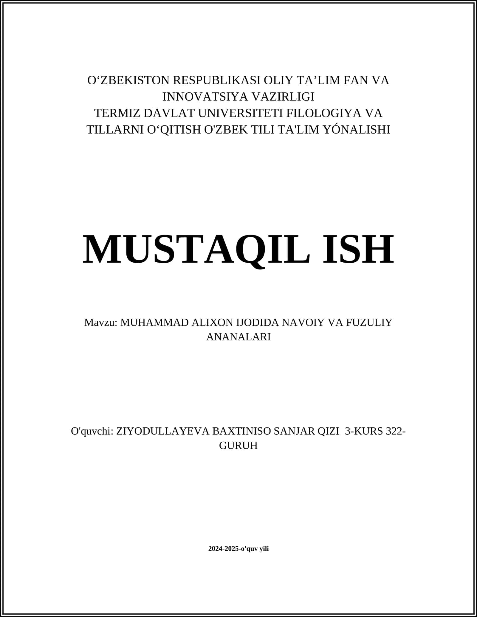 MUHAMMAD ALIXON IJODIDA NAVOIY VA FUZULIY ANANALARI 1