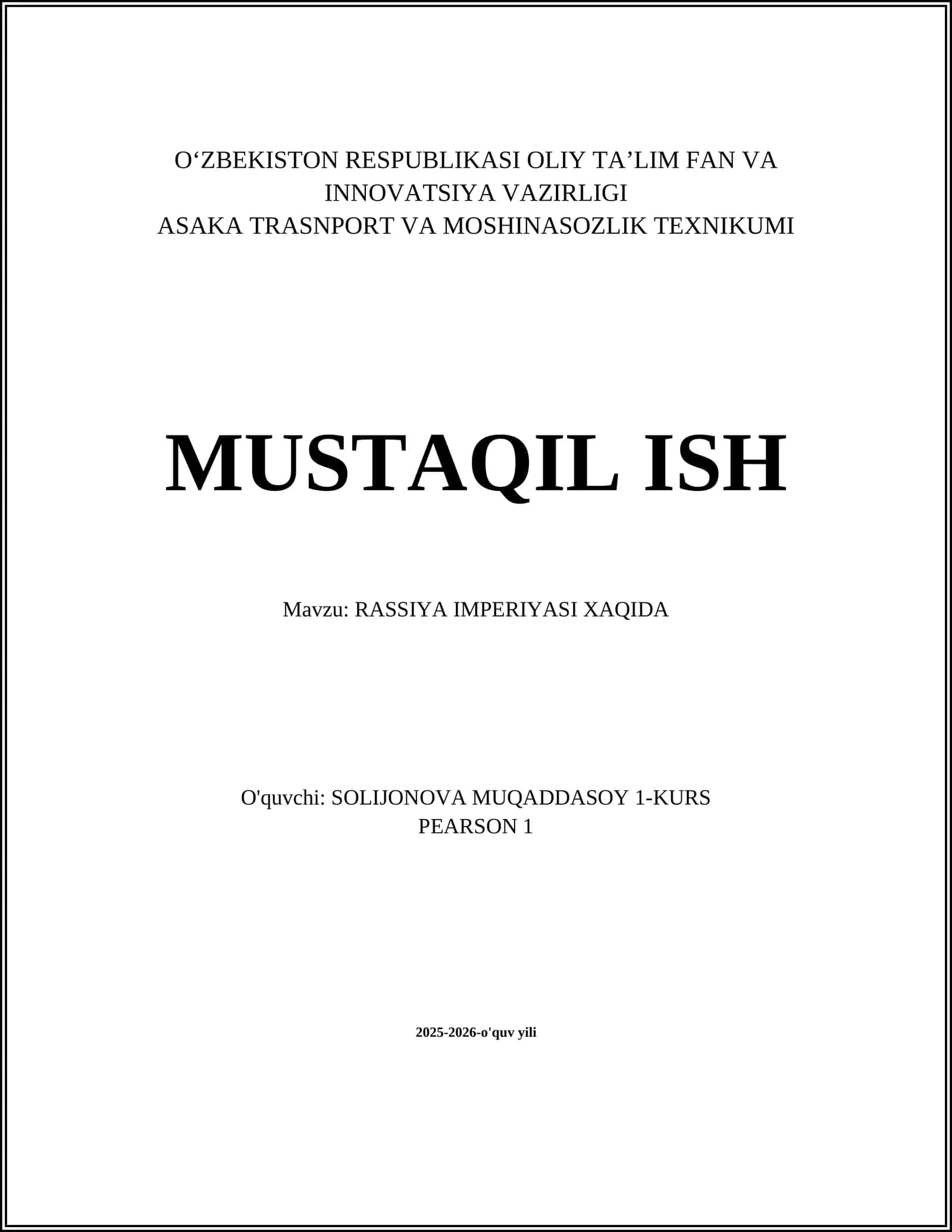 RASSIYA IMPERIYASI XAQIDA 1