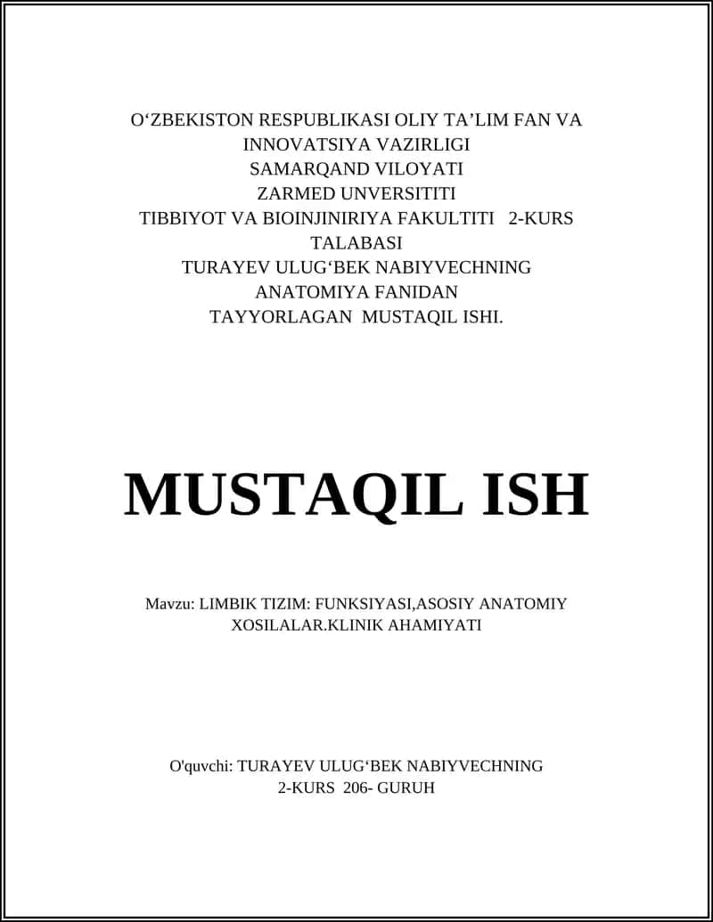 Limbik Tizim: Funksiyasi, Asosiy Anatomiy Xosilalar 1