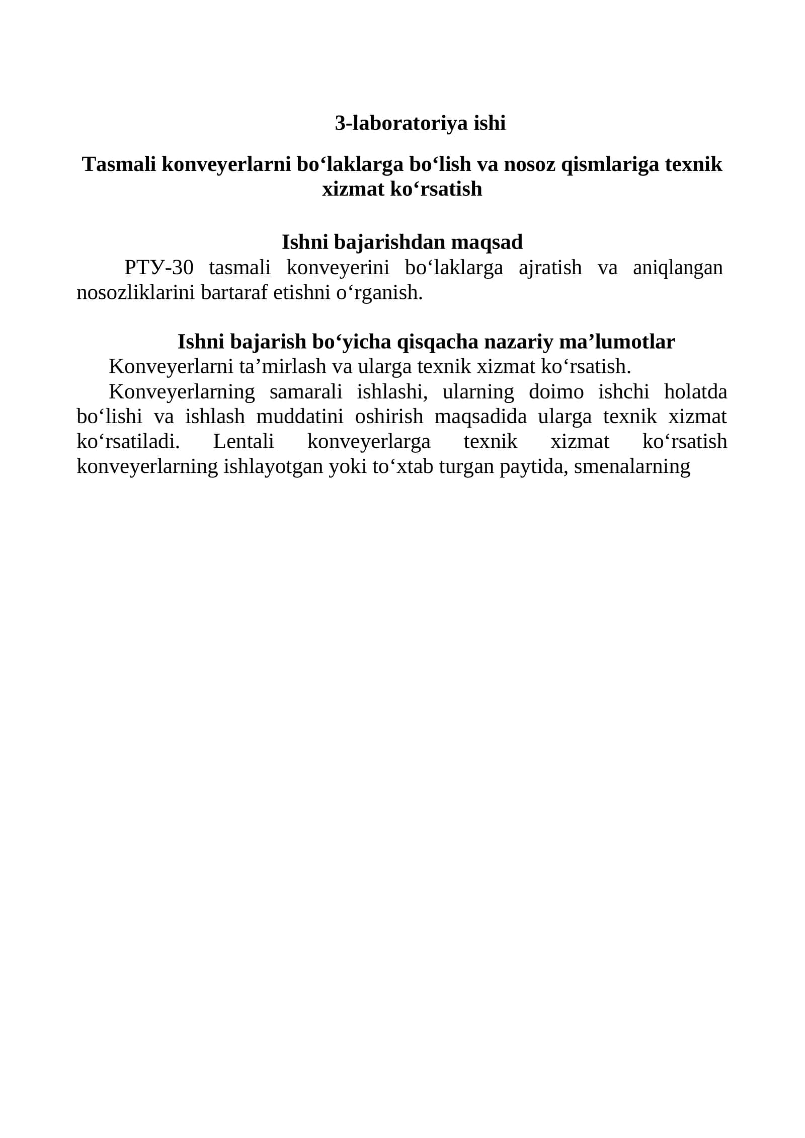 Tasmali konveyerlarni bo‘laklarga bo‘lish va nosoz qismlariga texnik xizmat ko‘rsatish 1