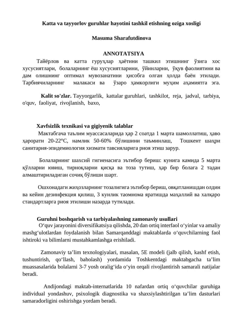 Katta va tayyorlov guruhlar hayotini tashkil etishning oziga xosligi 1