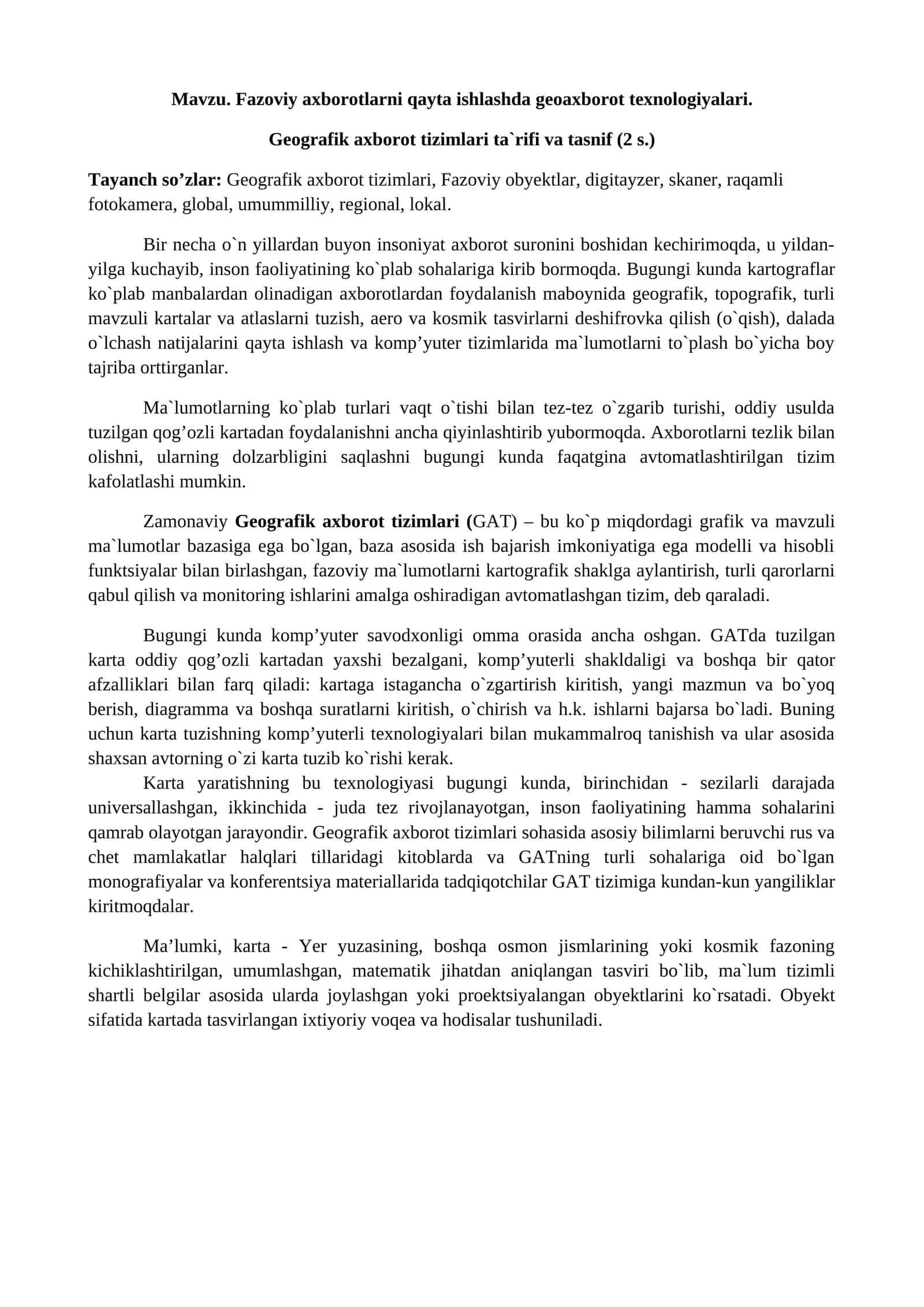 Fazoviy axborotlarni qayta ishlashda geoaxborot texnologiyalari 1