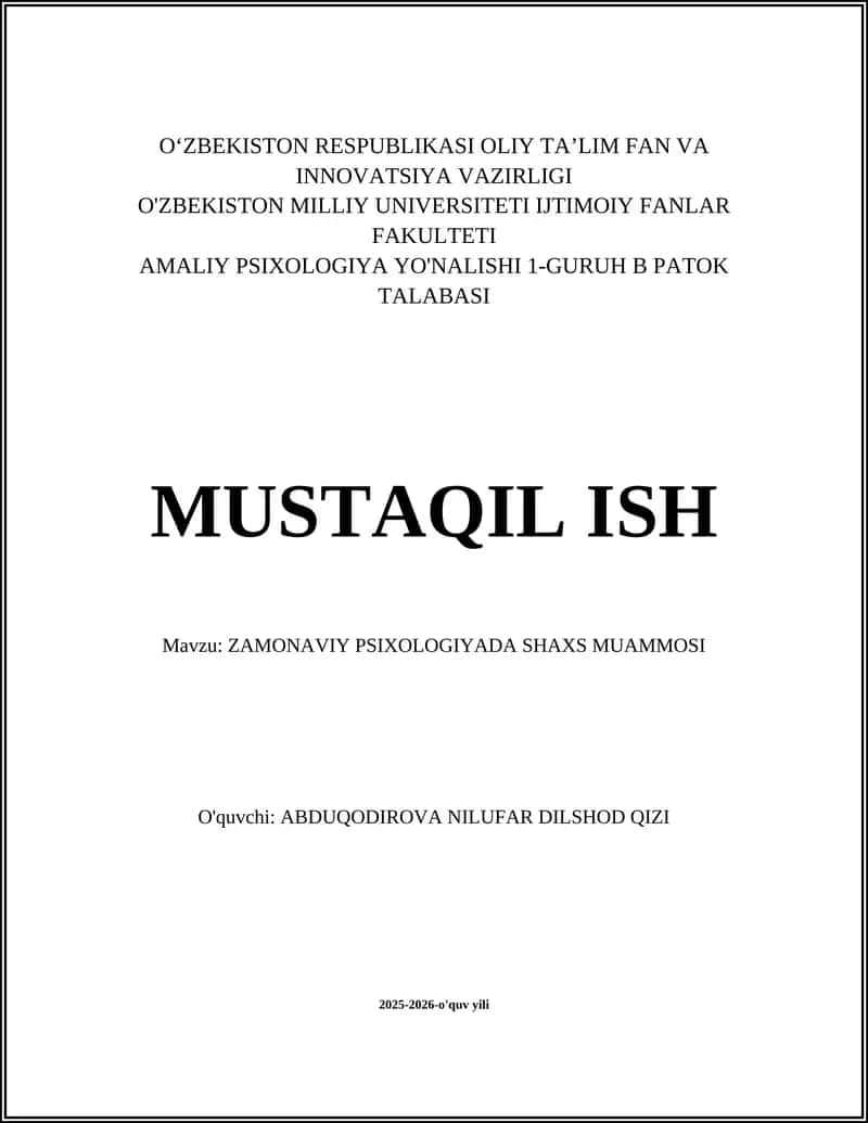 ZAMONAVIY PSIXOLOGIYADA SHAXS MUAMMOSI 1