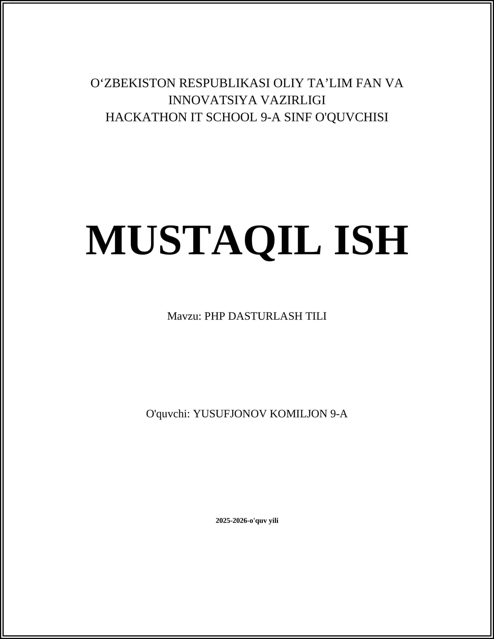 PHP DASTURLASH TILI 1
