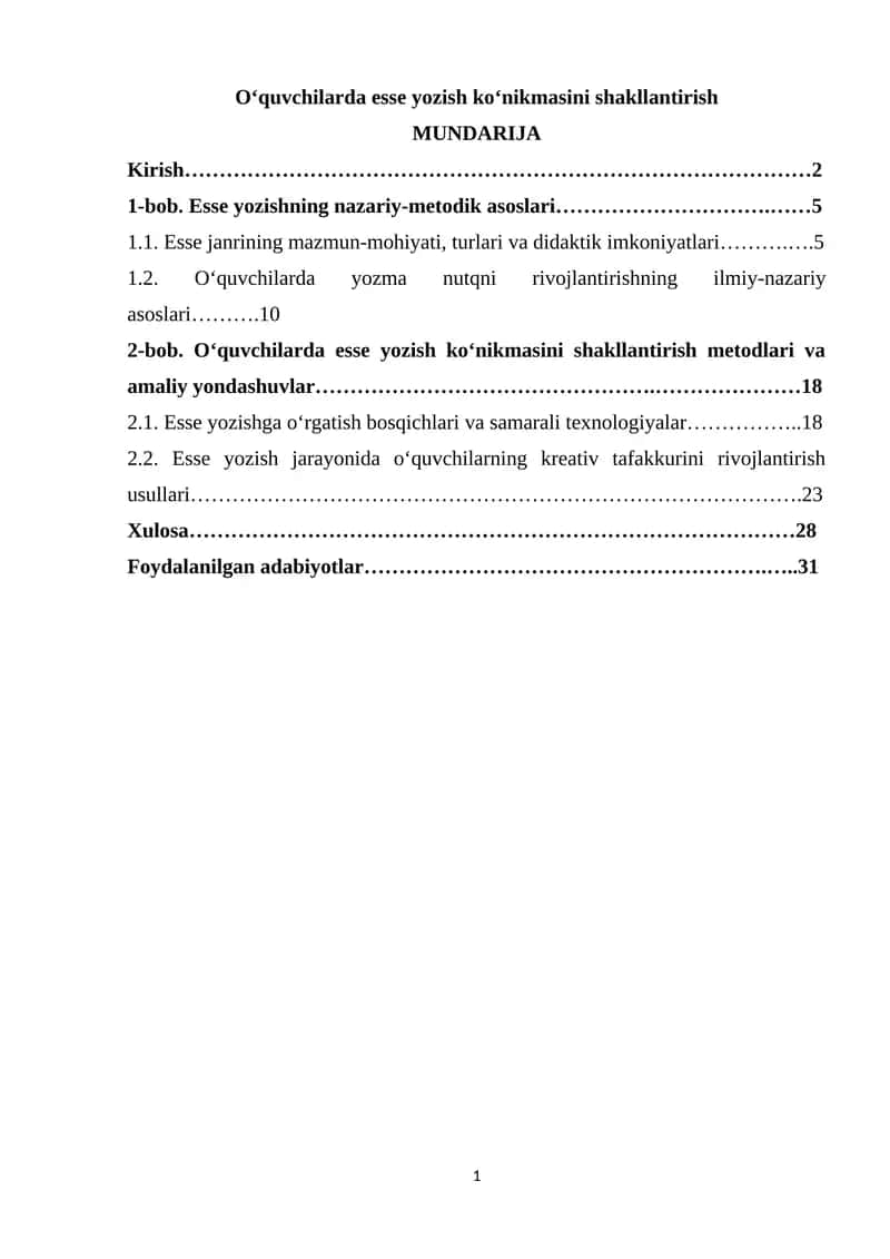 O‘quvchilarda esse yozish ko‘nikmasini shakllantirish 1