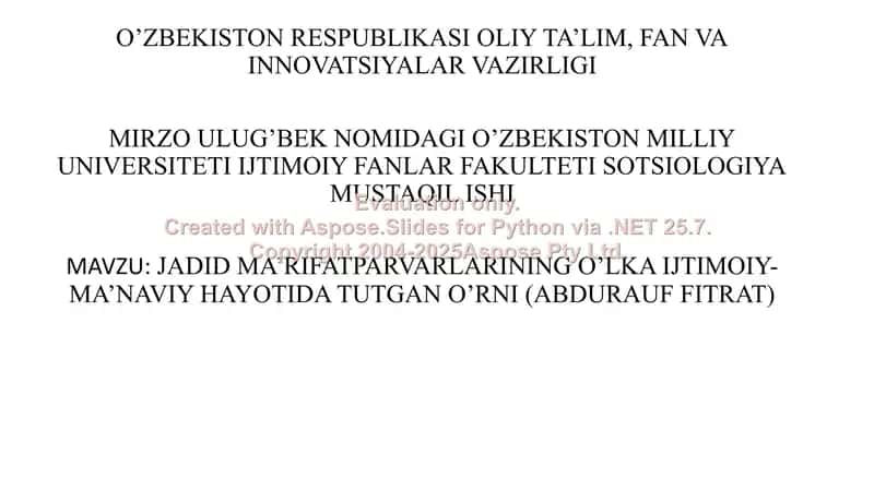 JADID MA’RIFATPARVARLARINING O’LKA IJTIMOIY-MA’NAVIY HAYOTIDA TUTGAN O’RNI (ABDURAUF FITRAT) 1