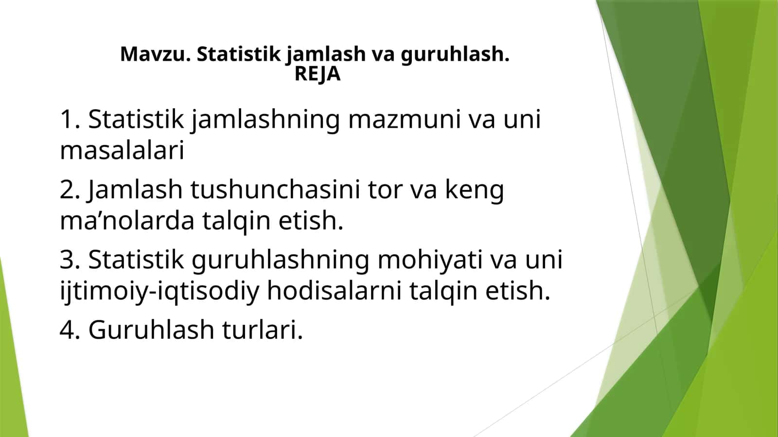 Statistik jamlash va guruhlash 1