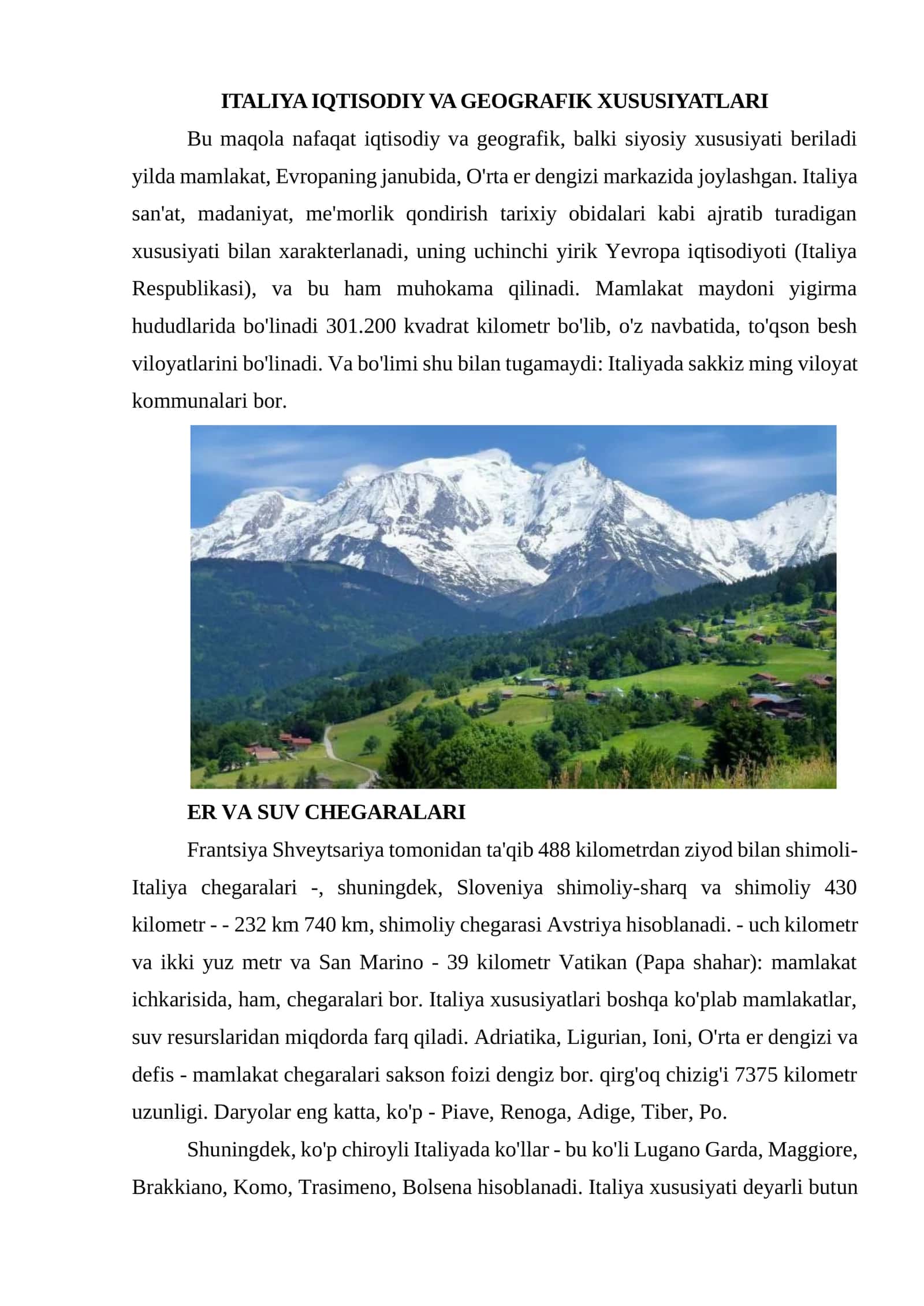 ITALIYA IQTISODIY VA GEOGRAFIK XUSUSIYATLARI 1