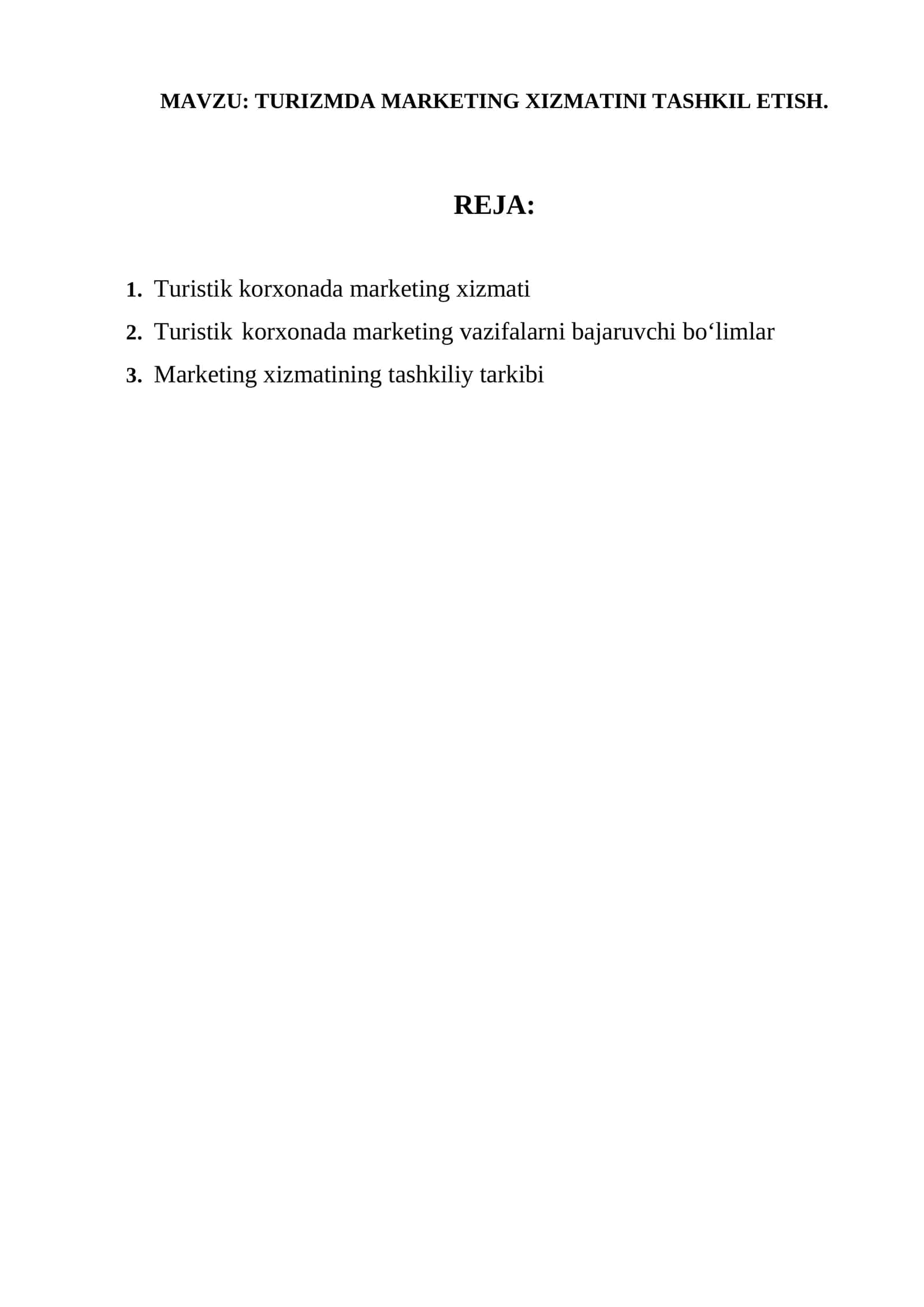 TURIZMDA MARKETING XIZMATINI TASHKIL ETISH 1