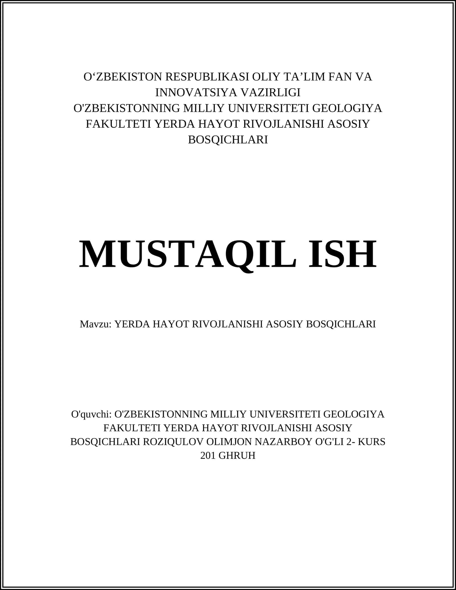 YERDA HAYOT RIVOJLANISHI ASOSIY BOSQICHLARI 1