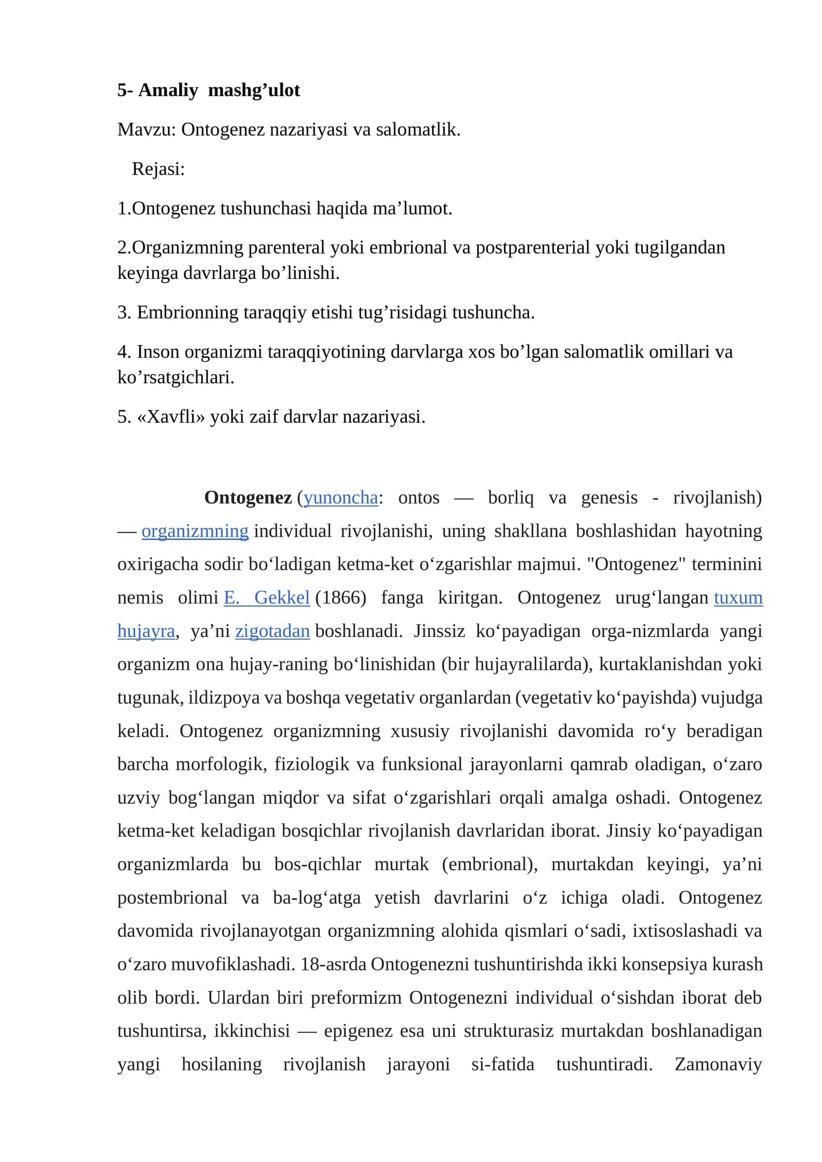 Ontogenez nazariyasi va salomatlik 1