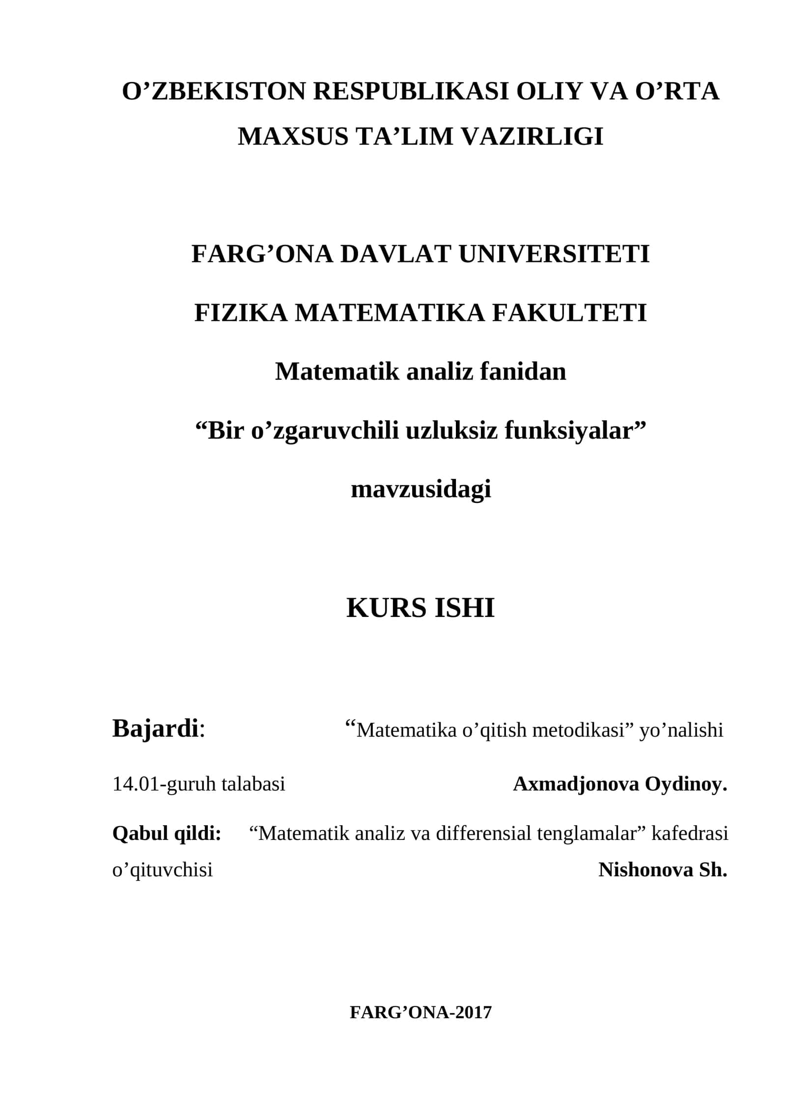 Bir o’zgaruvchili uzluksiz funksiyalar 1