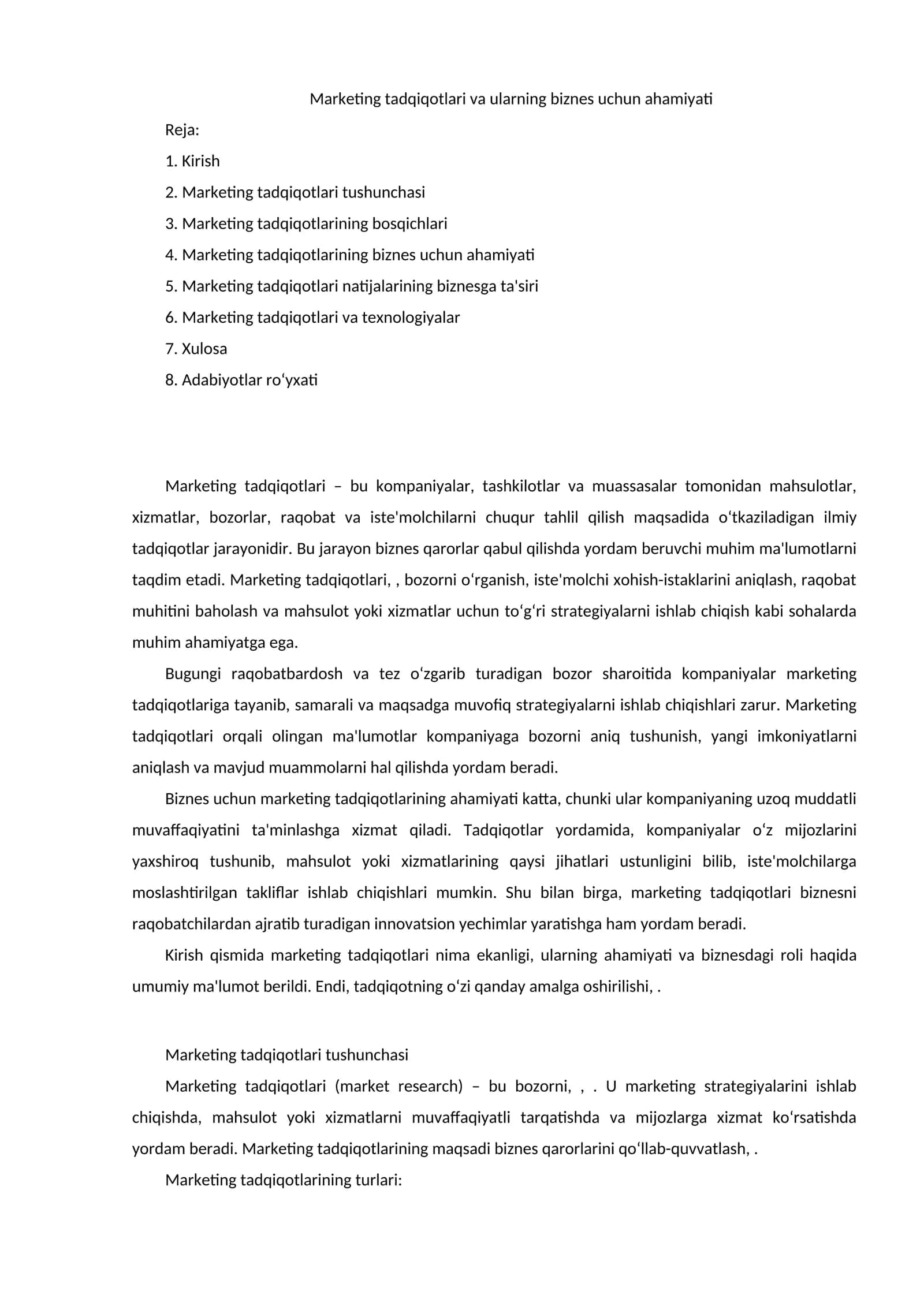 Marketing tadqiqotlari va ularning biznes uchun ahamiyati 1