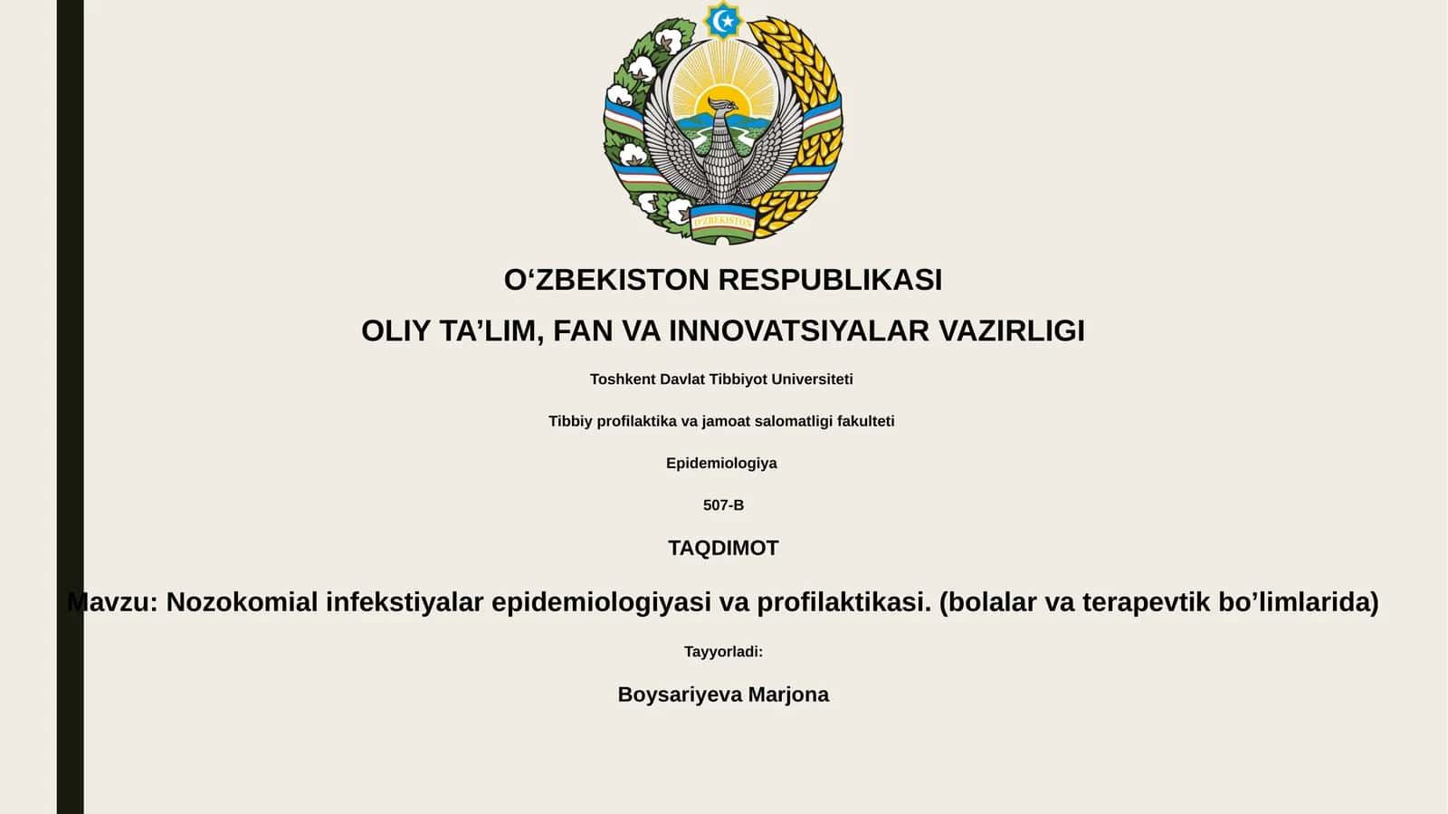 Nozokomial infekstiyalar epidemiologiyasi va profilaktikasi 1