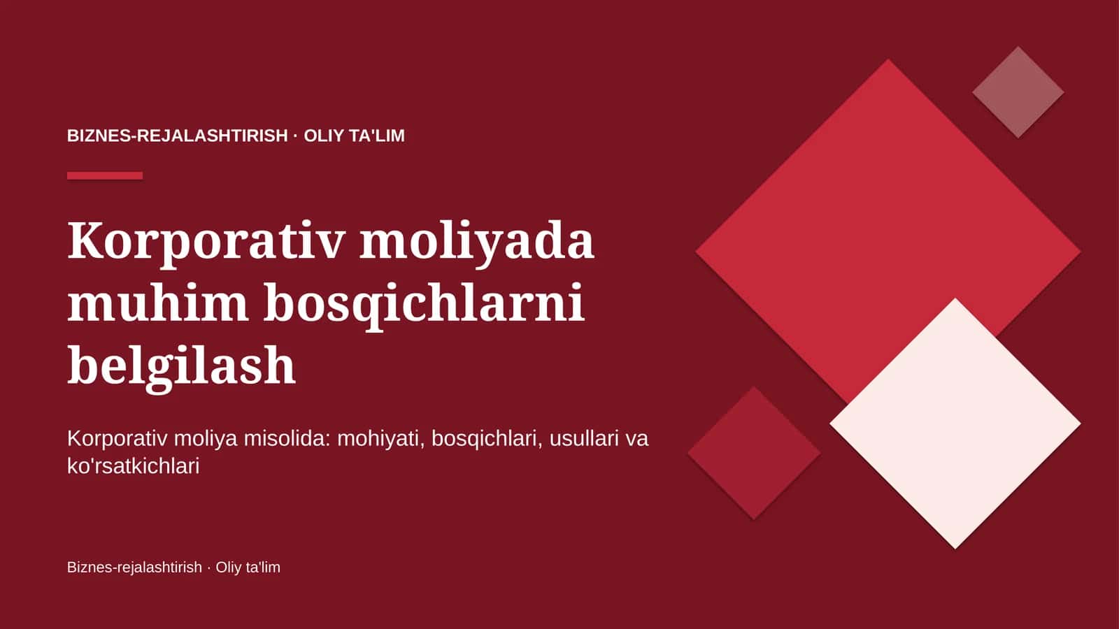 Korporativ moliyada muhim bosqichlarni belgilash 1