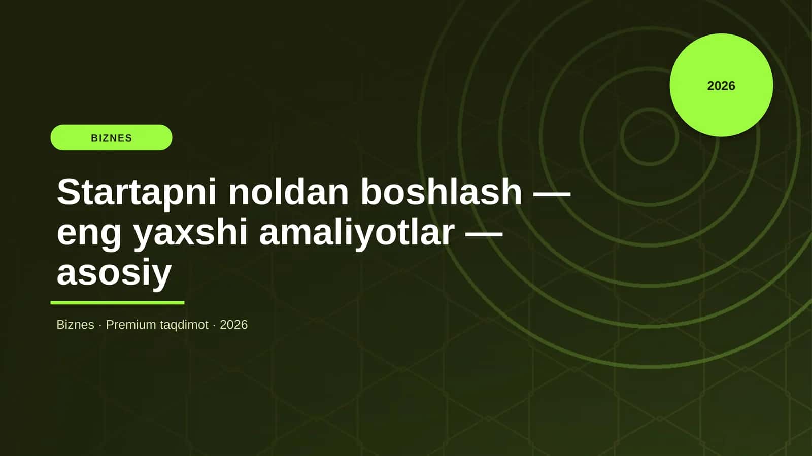 Startapni noldan boshlash — eng yaxshi amaliyotlar — asosiy 1